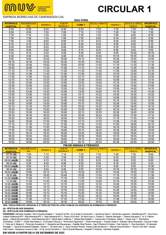 Full Schedule - Circuito Urbano C1 (LC1)