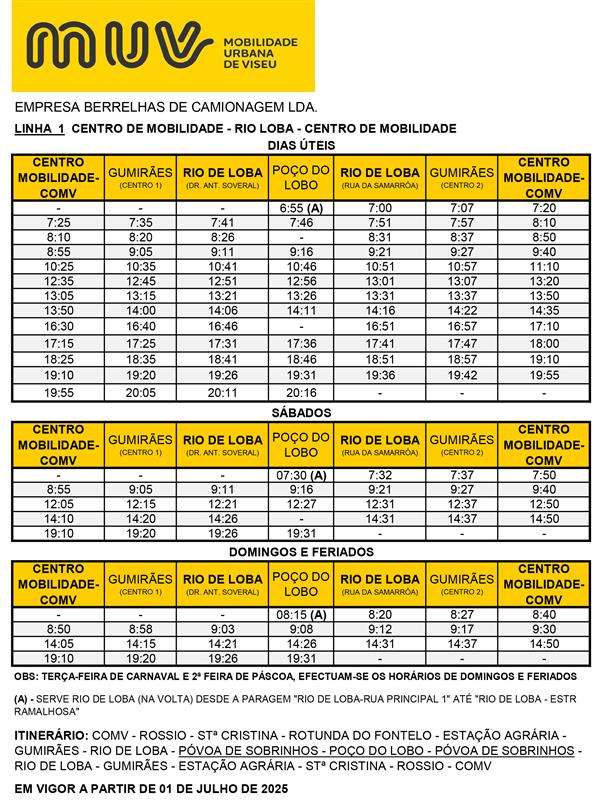Full Schedule - COMV – RIO DE LOBA L1