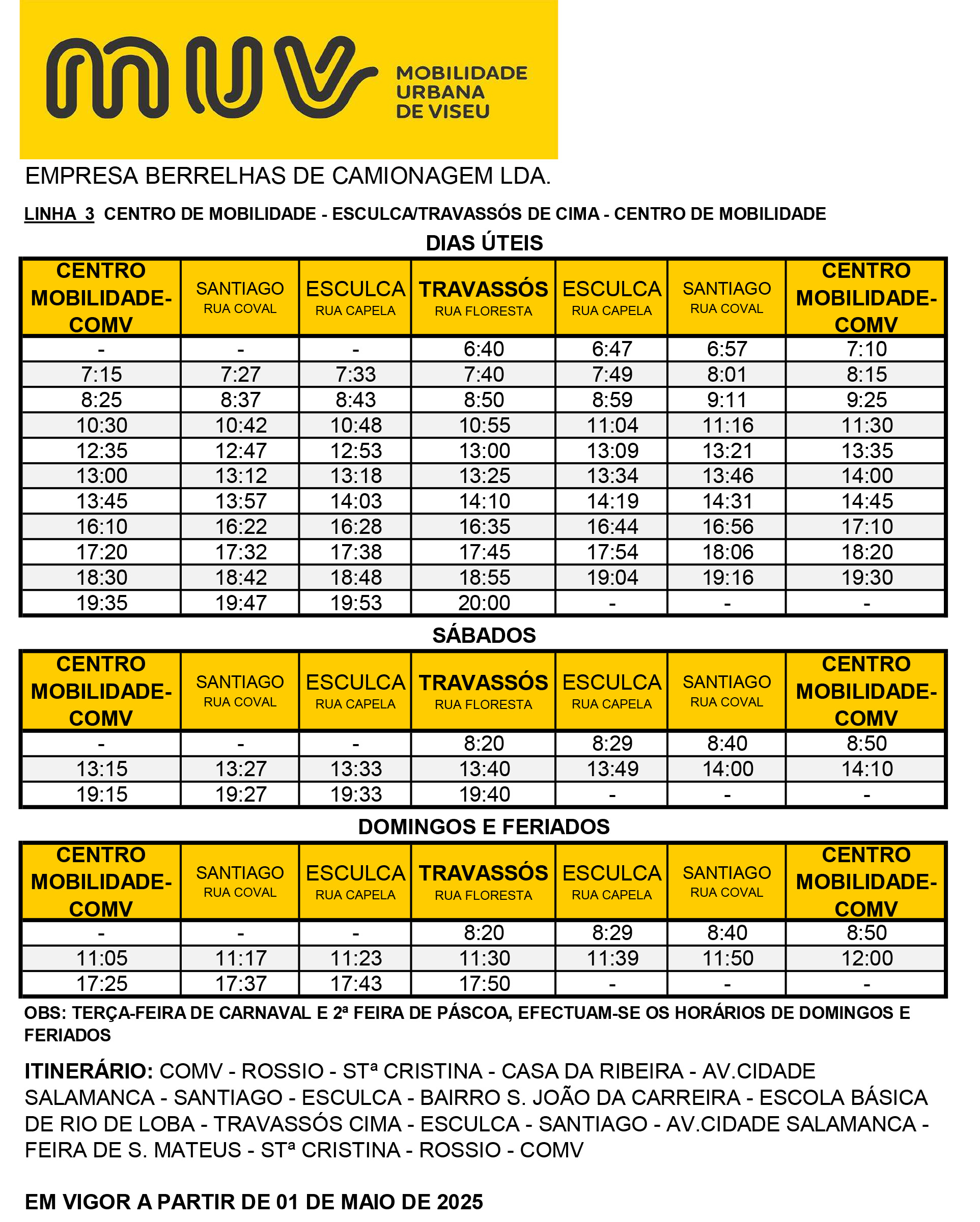 Full Schedule - COMV – ESCULCA / TRAVASSÓS DE CIMA L3