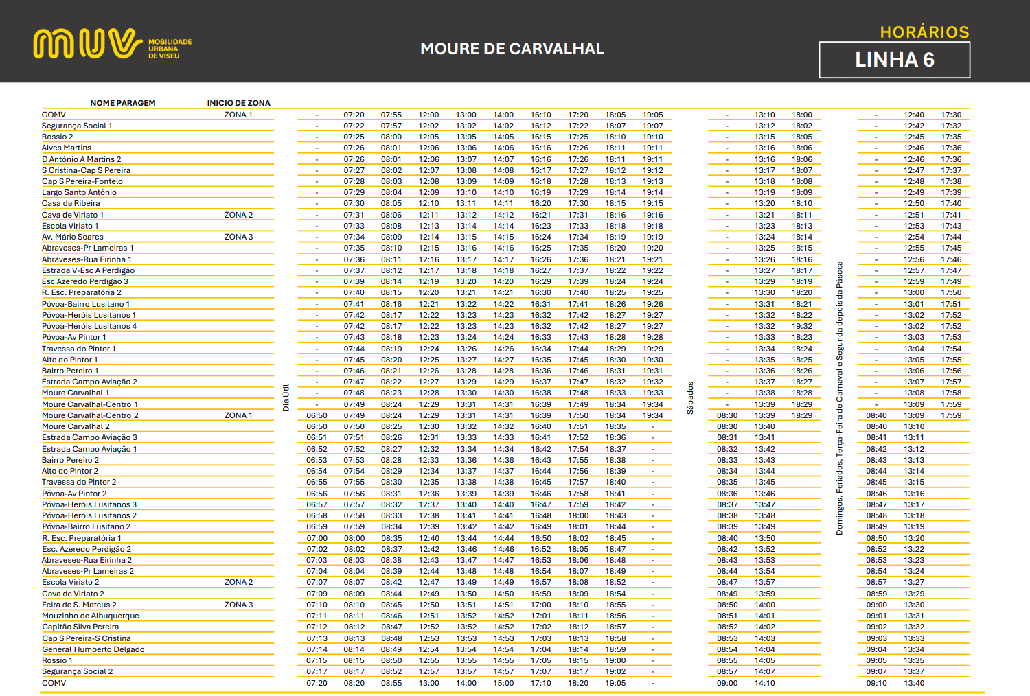 Horário Completo - COMV – MOURE DE CARVALHAL L6
