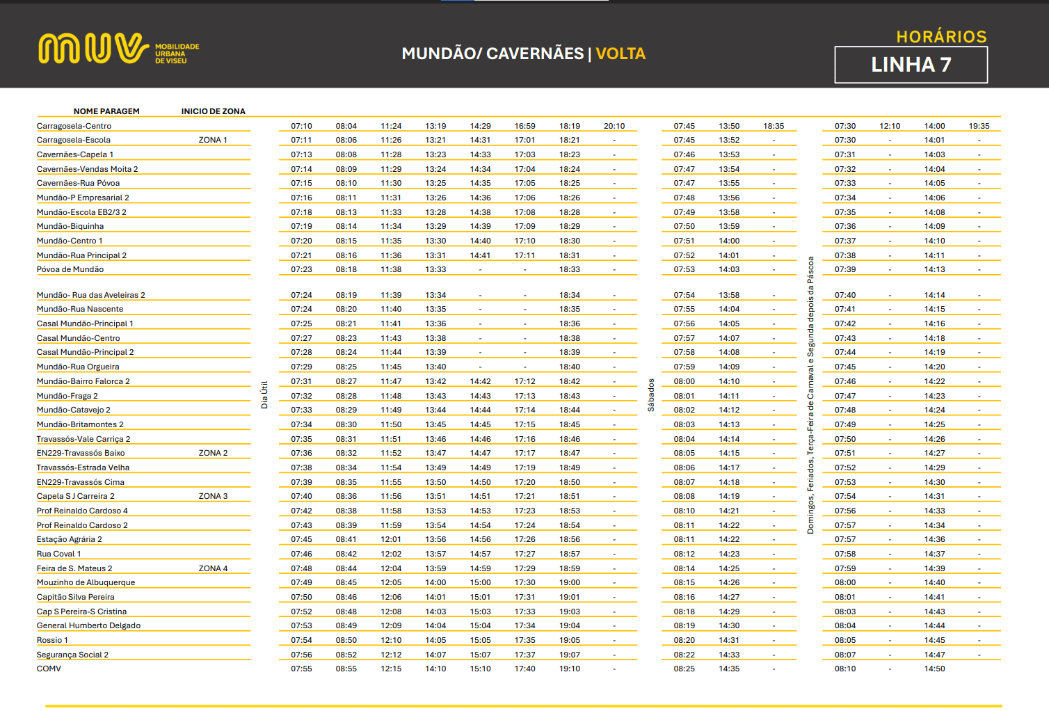 Horário Completo - COMV – MUNDÃO/ CAVERNÃES L7 (VOLTA)