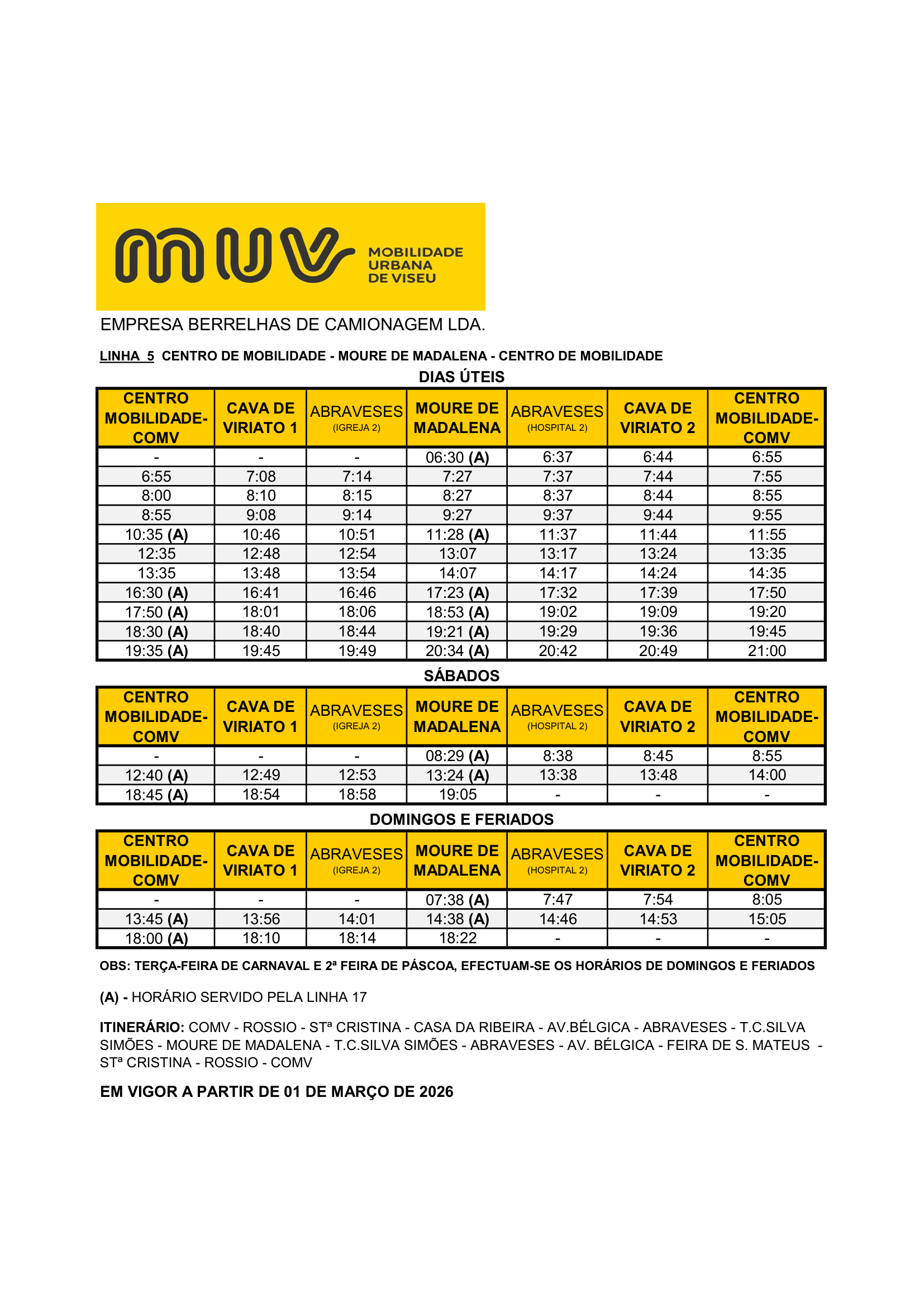 Full Schedule - COMV – MOURE DE MADALENA L5