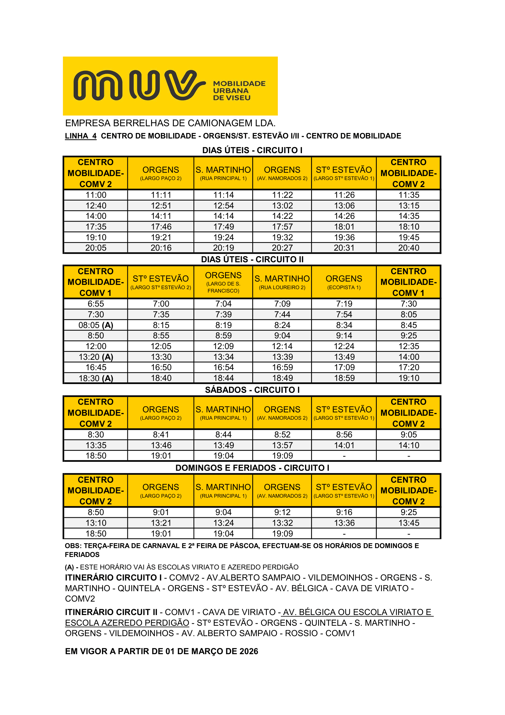 Full Schedule - COMV – ORGENS/ST. ESTEVÃO L4-II