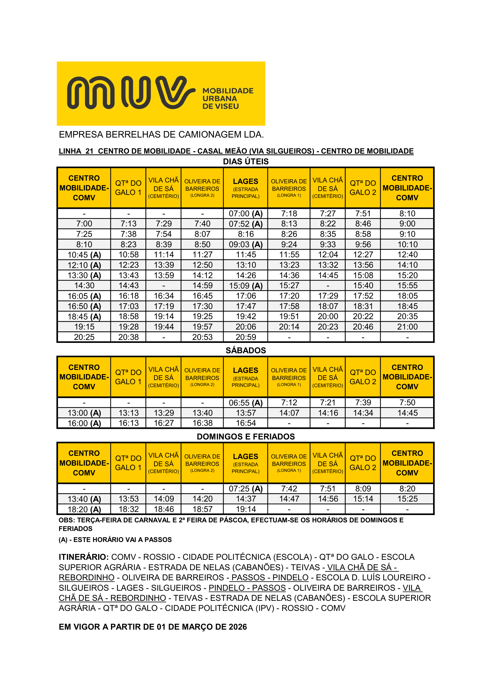 Full Schedule - COMV – CASAL MEÃO (V/ SILGUEIROS) L21