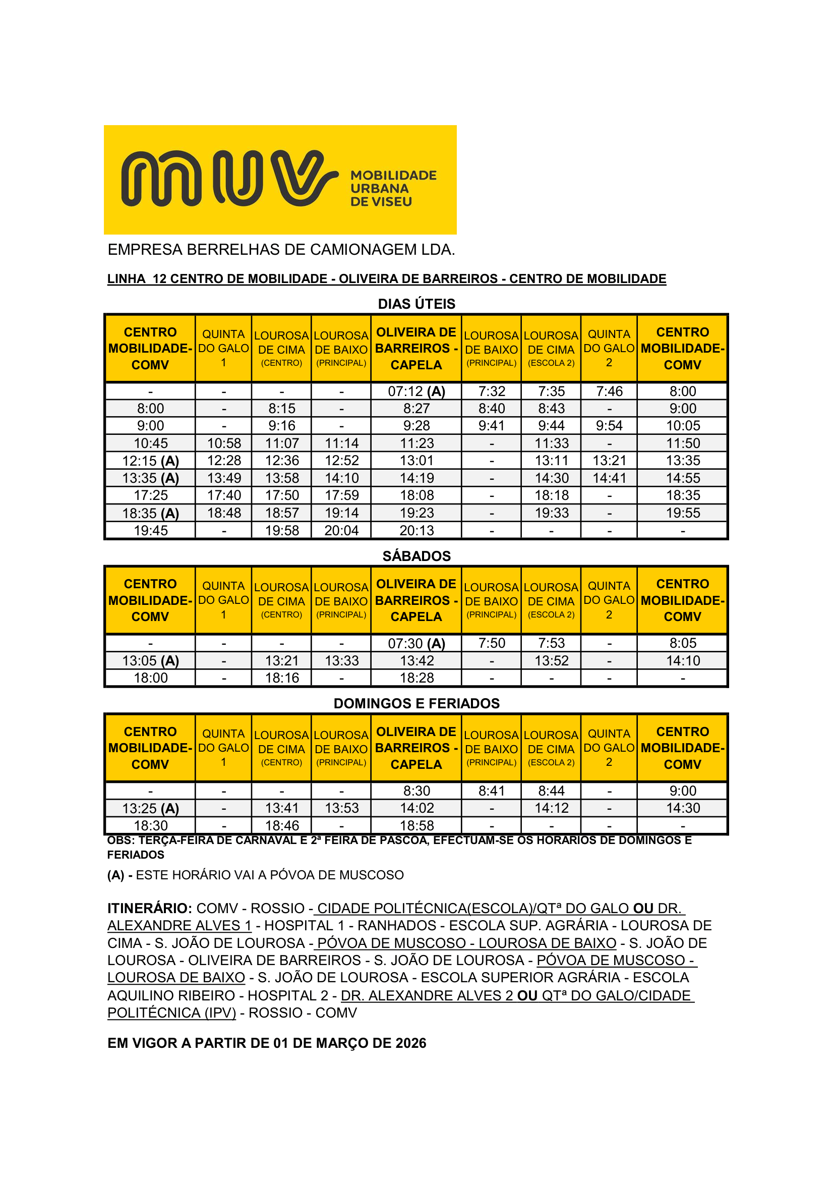 Full Schedule - COMV – OLIVEIRA DE BARREIROS L12
