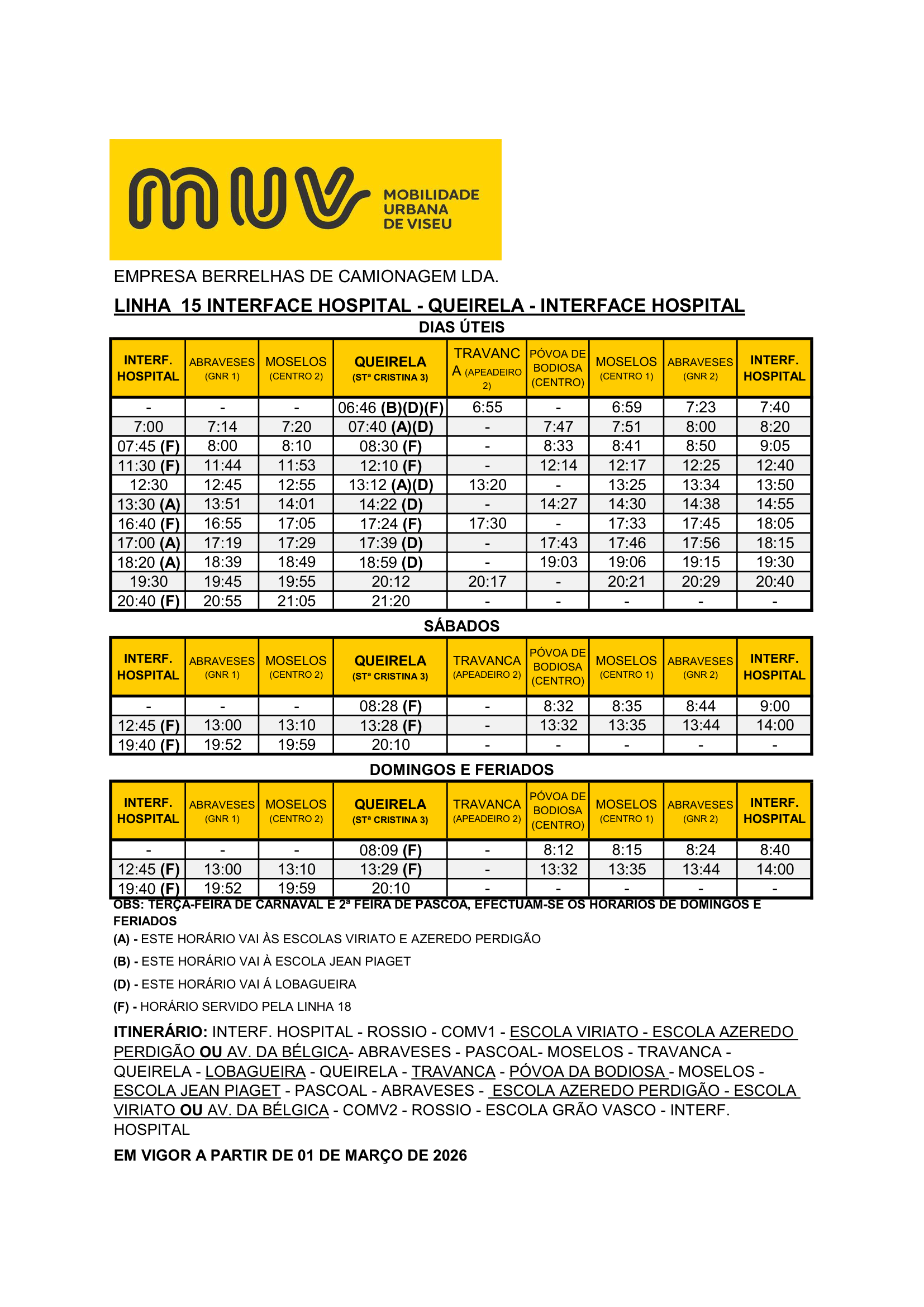Full Schedule - HOSPITAL – QUEIRELA L15