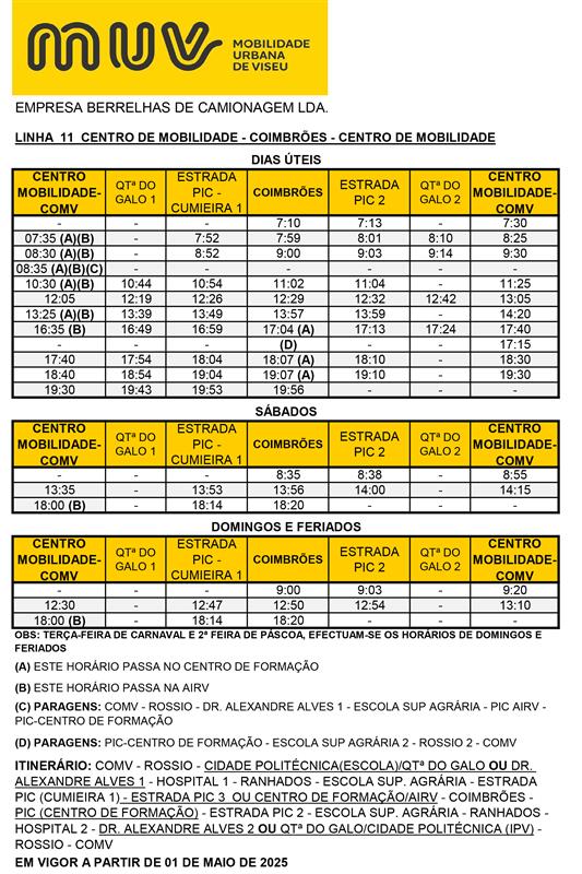 Full Schedule - COMV – COIMBRÕES L11
