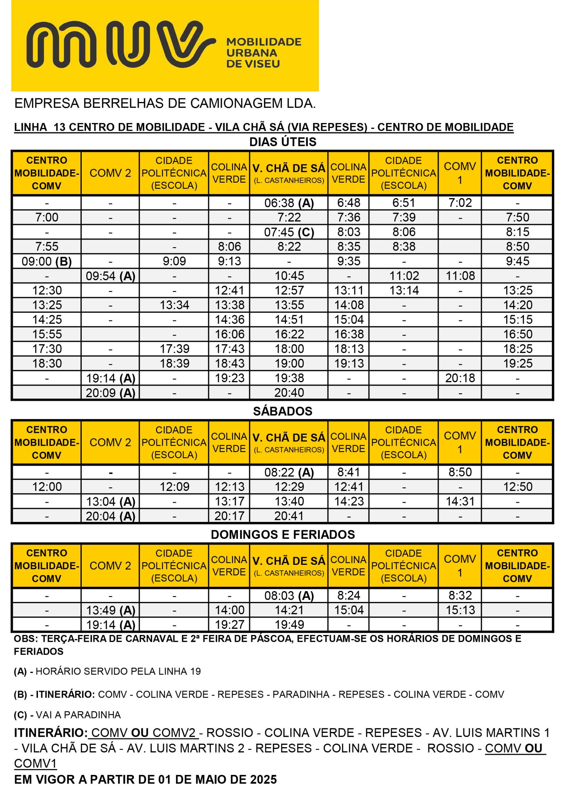 Full Schedule - COMV – VILA CHÃ DE SÁ (V/ REPESES) L13