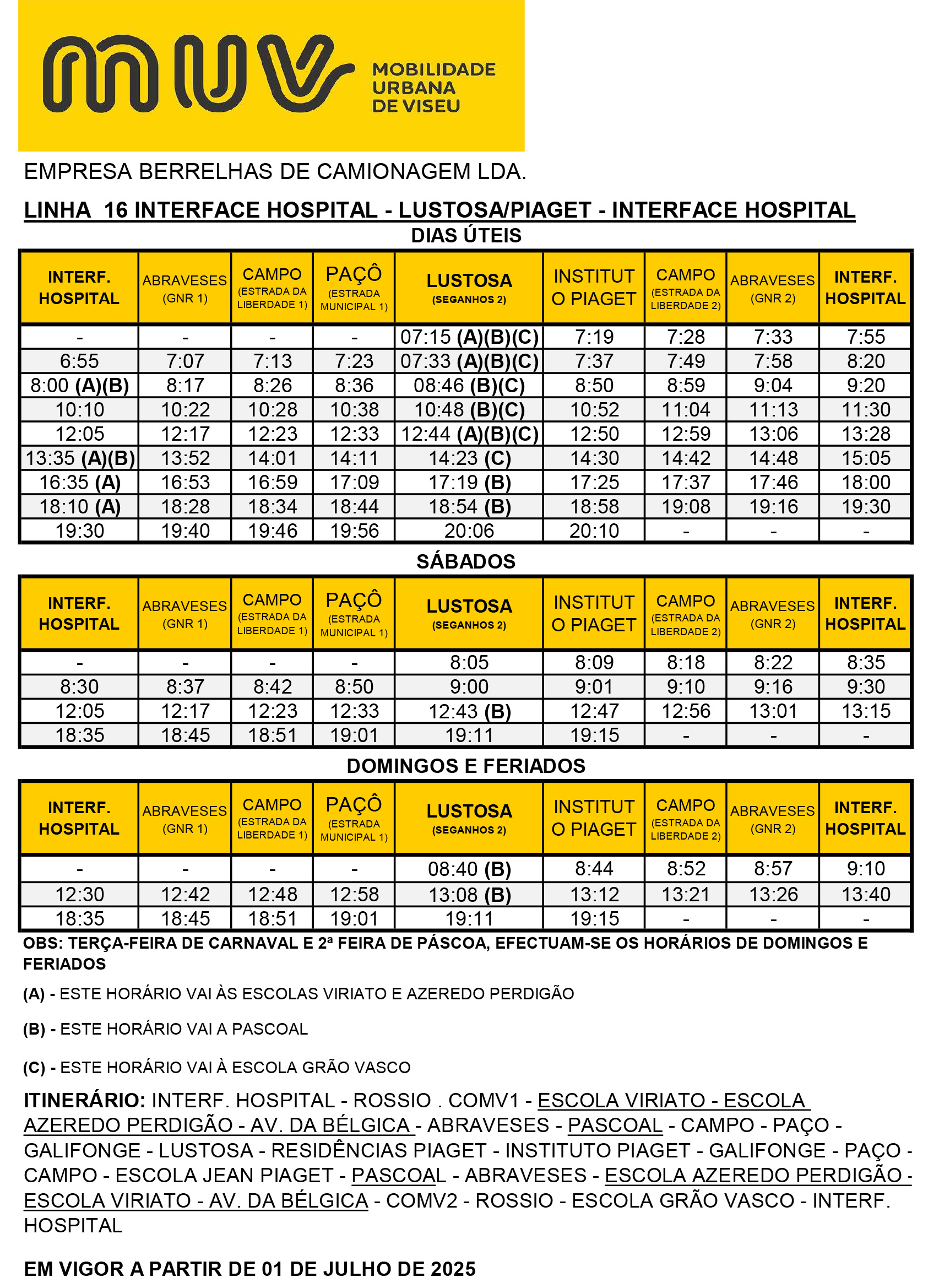 Full Schedule - HOSPITAL – LUSTOSA/ PIAGET L16