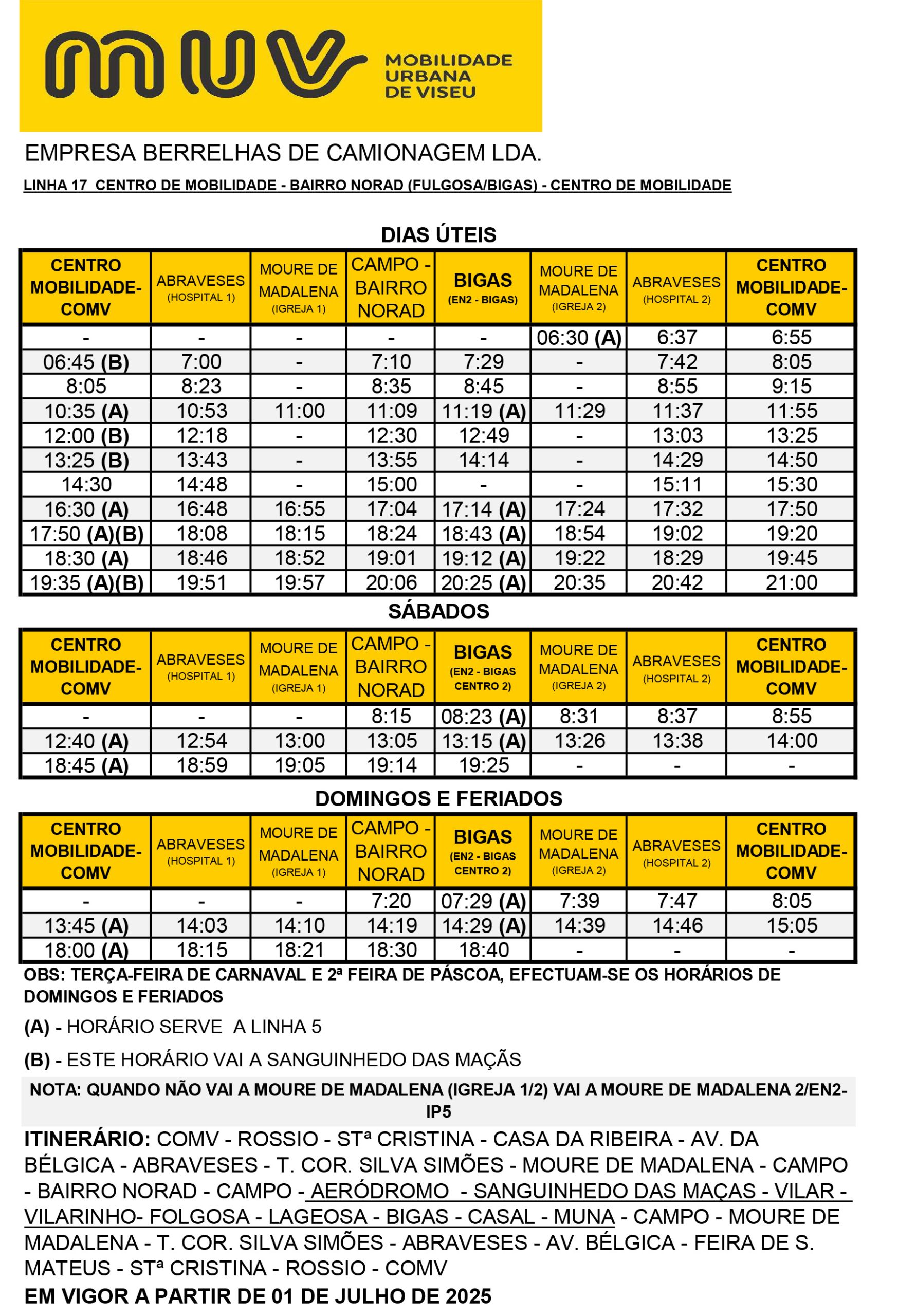 Full Schedule - COMV – BAIRRO NORAD (V/ FULGOSA/BIGAS) L17