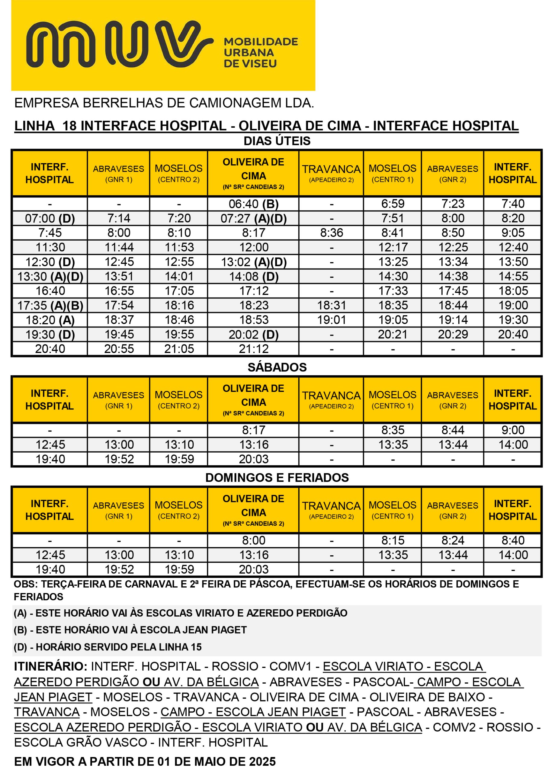 Full Schedule - HOSPITAL – OLIVEIRA DE CIMA L18