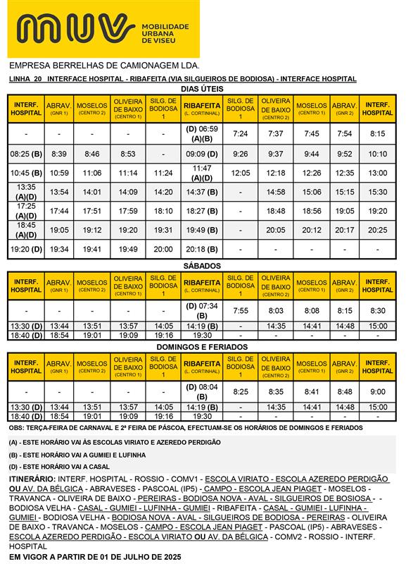 Horário Completo - HOSPITAL – RIBAFEITA (V/ SILG. DE BODIOSA) L20