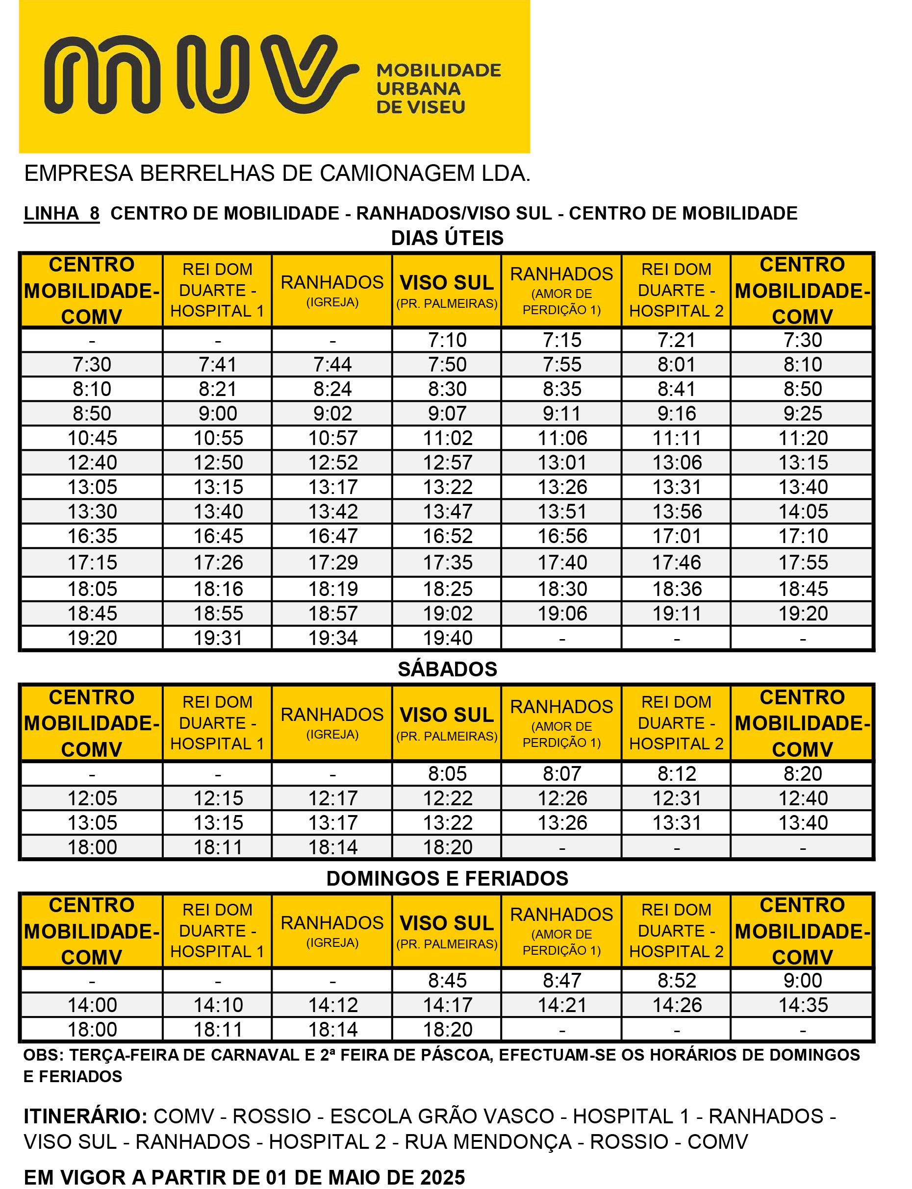 Full Schedule - COMV – RANHADOS / VISO SUL L8