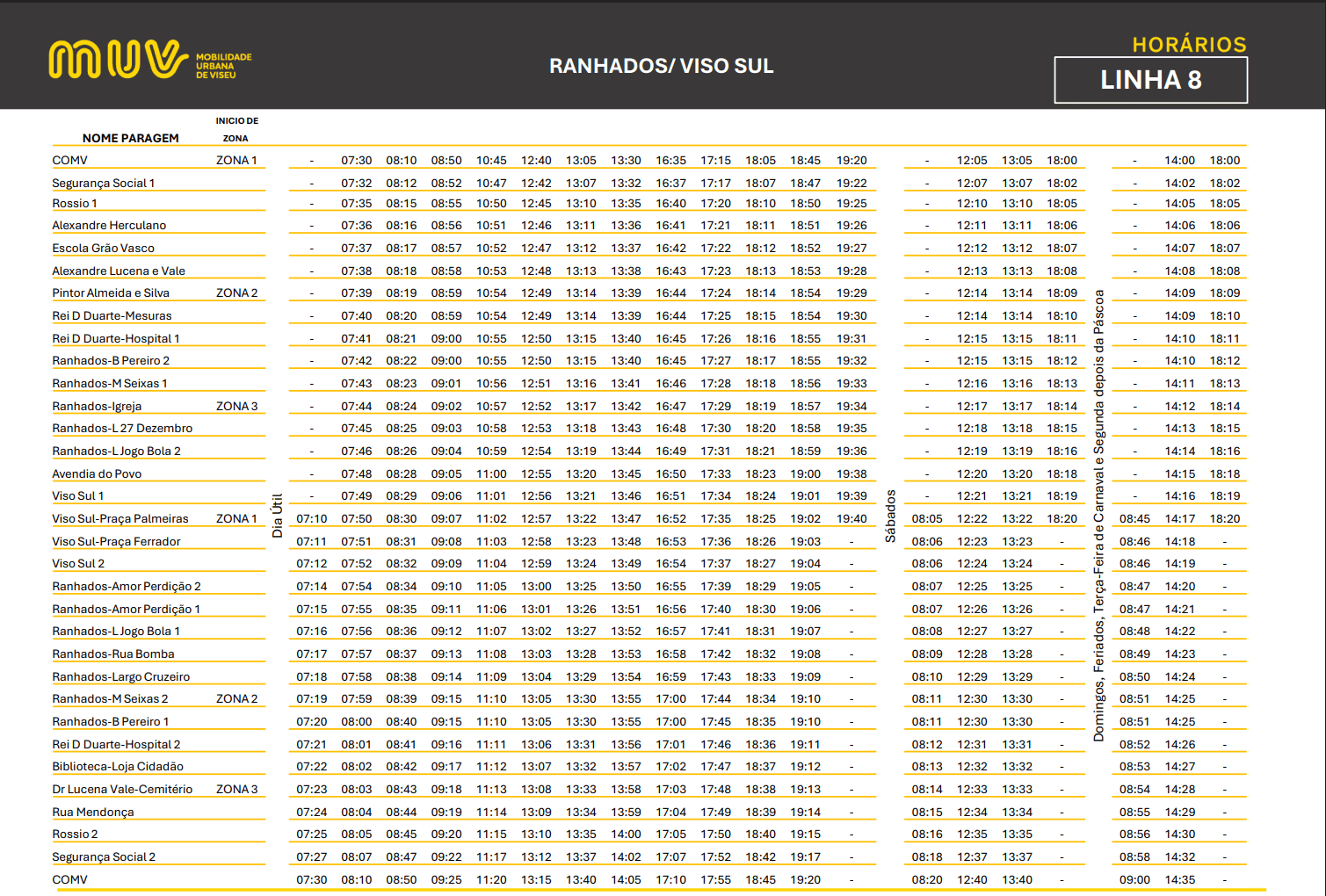 Horário Completo - COMV – RANHADOS / VISO SUL L8